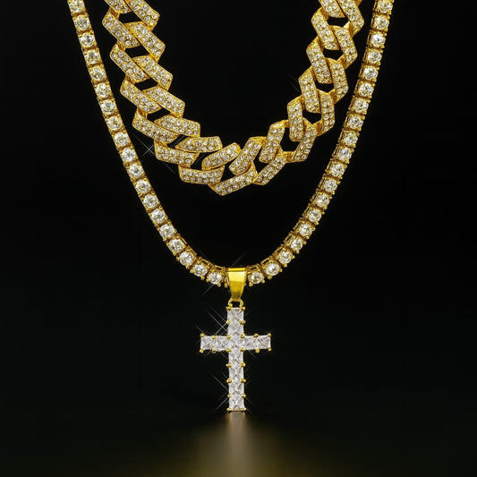 Diamond Cuban Halsketten-Set