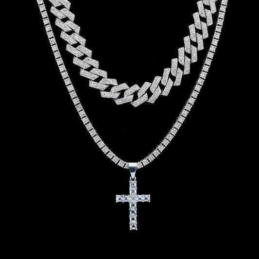 Diamond Cuban Halsketten-Set